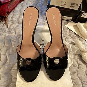 Calvin Klein Black Women's Slide Black Heels w/Logo Embellishment-NIB-size 9.5
